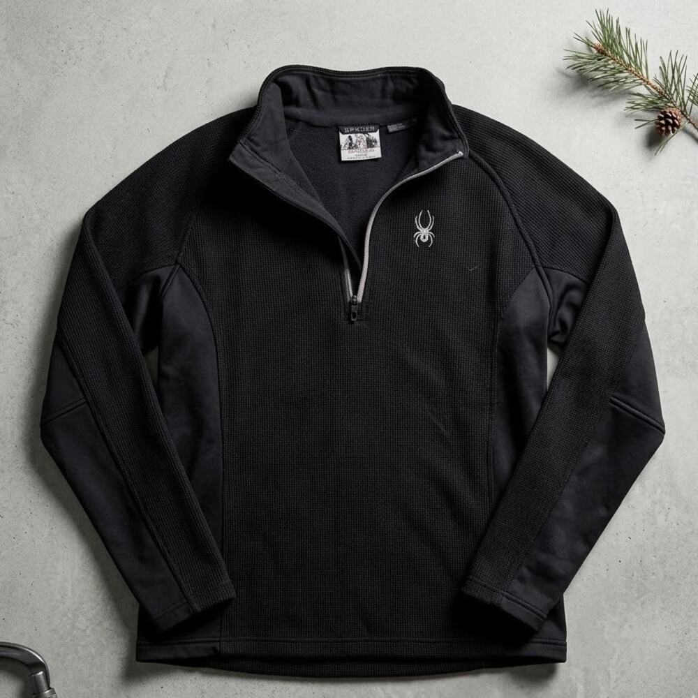 Spyder Core Sweater Men's Large Black 1/4 Zip Pullover Fleece Ski Snowboard